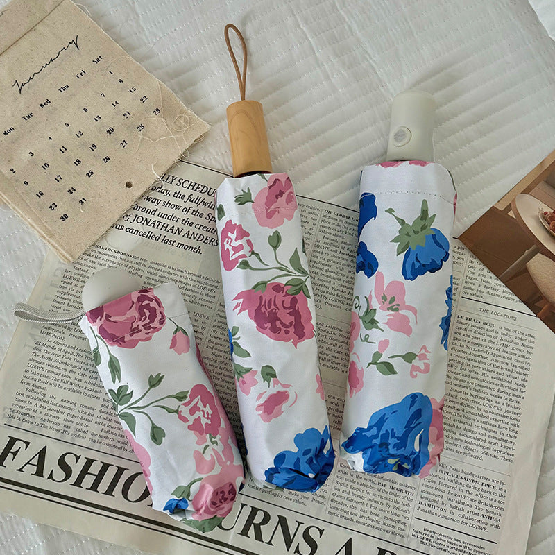 Women's Folding Umbrella with High-Quality Floral Design Bowlift