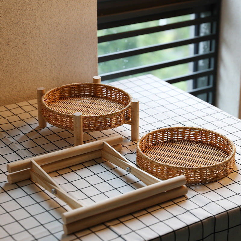 Handwoven Decorative Tabletop Basket with Wooden Legs Bowlift