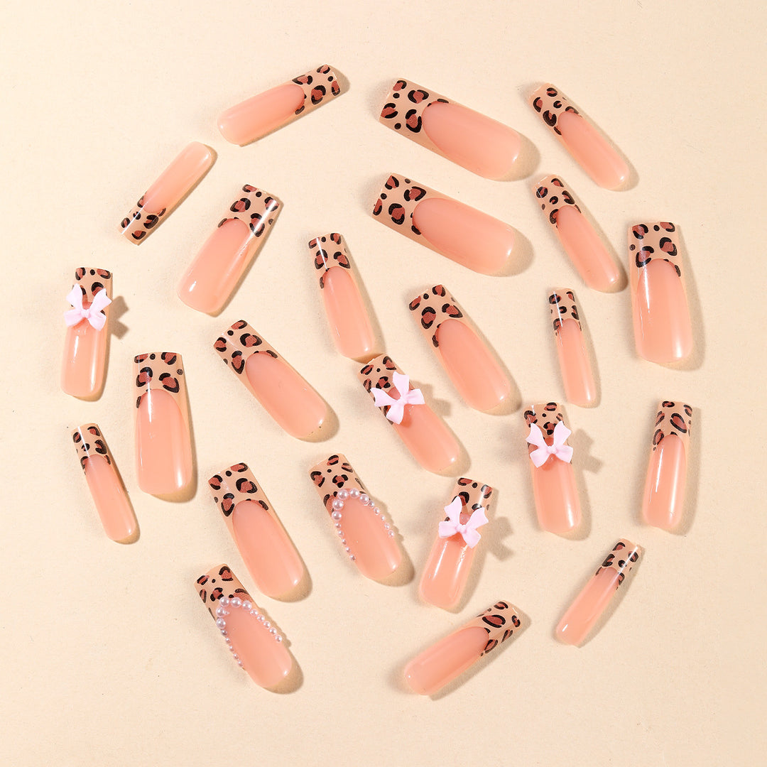 Exquisite Long Nail Art Set with Bow Accents Bowlift