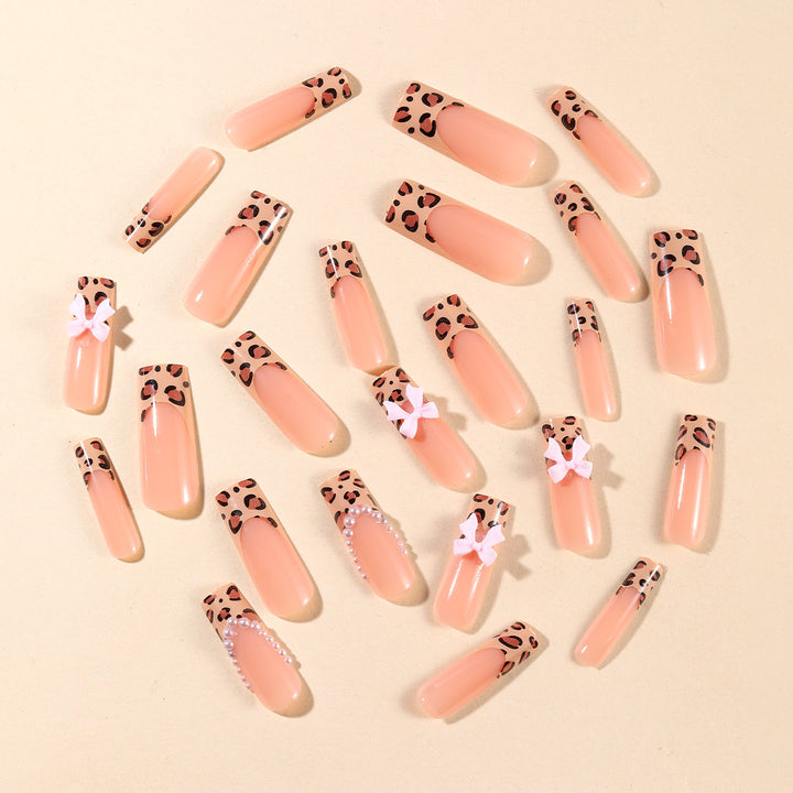 Exquisite Long Nail Art Set with Bow Accents Bowlift