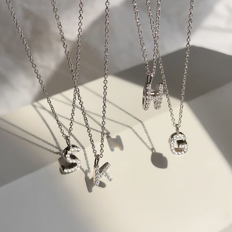 Dainty Pavé Cubic Zirconia Initial A Pendant Necklace Silver-Tone Chain Bowlift