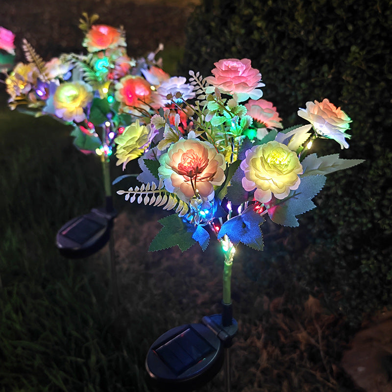Realistic Artificial Peony Bouquet Solar Garden Stake With Dusk-To-Dawn LED And Adjustable Stem Bowlift