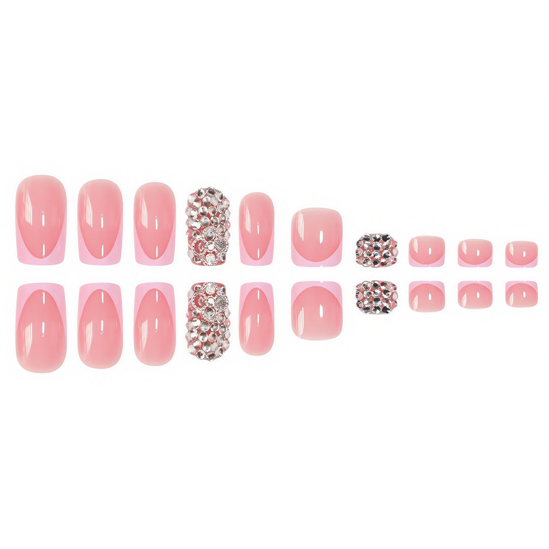 Elegant Press-On Nail Set with Rhinestone Accents Bowlift