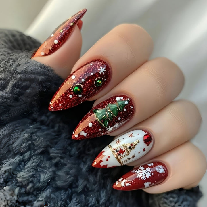 Festive artificial nails in Christmas design Bowlift