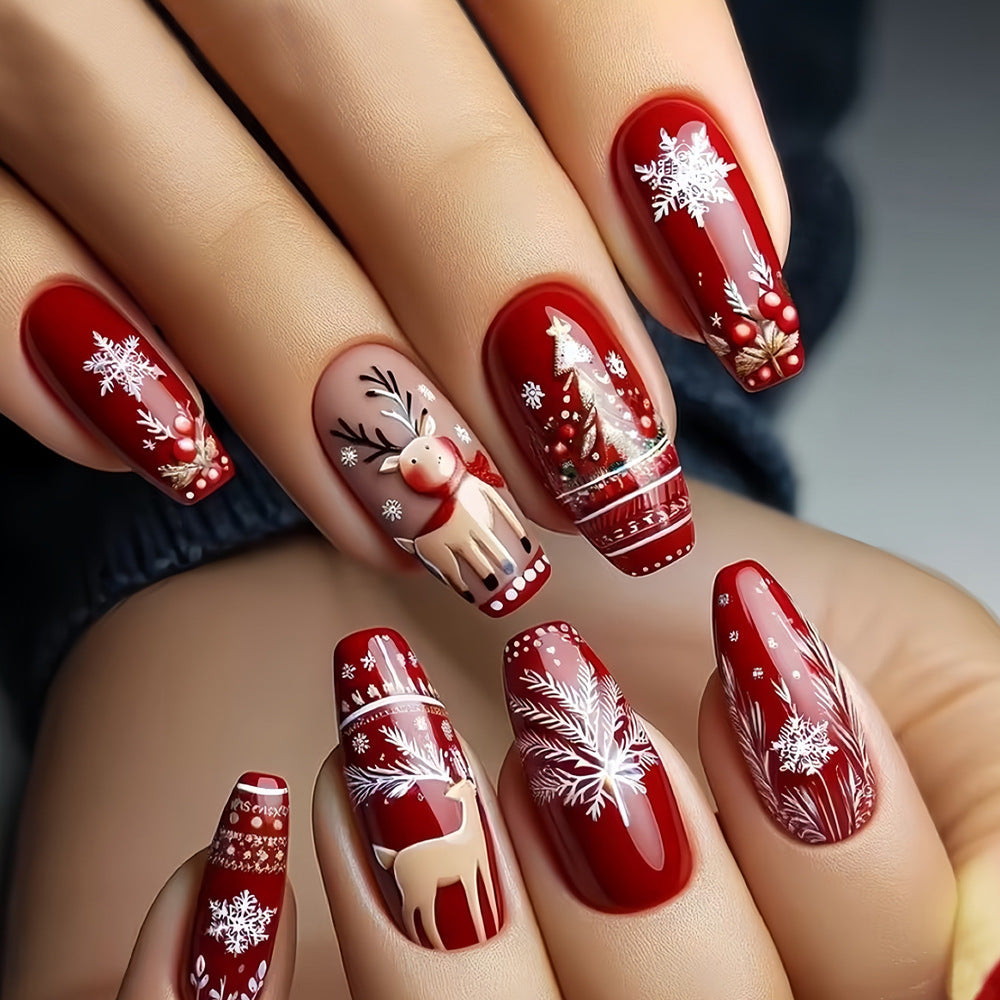 Festive Holiday Themed Press-On Nail Art Bowlift