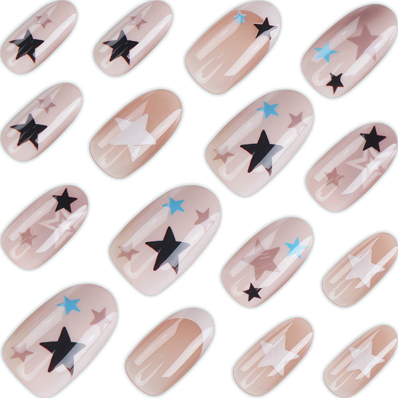Artistic Press-On Nail Set with Star Designs Bowlift