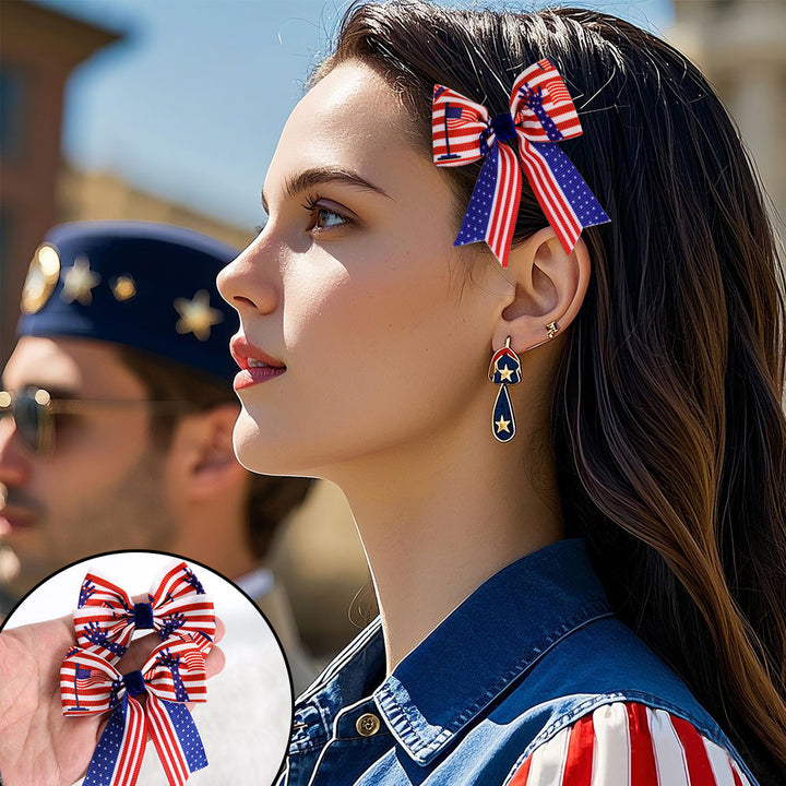 Women's Independence Day mini grosgrain ribbon hair bow with alligator clip Bowlift