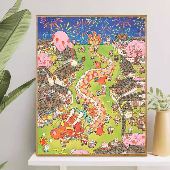Playful Cartoon-Themed Art Canvas Bowlift