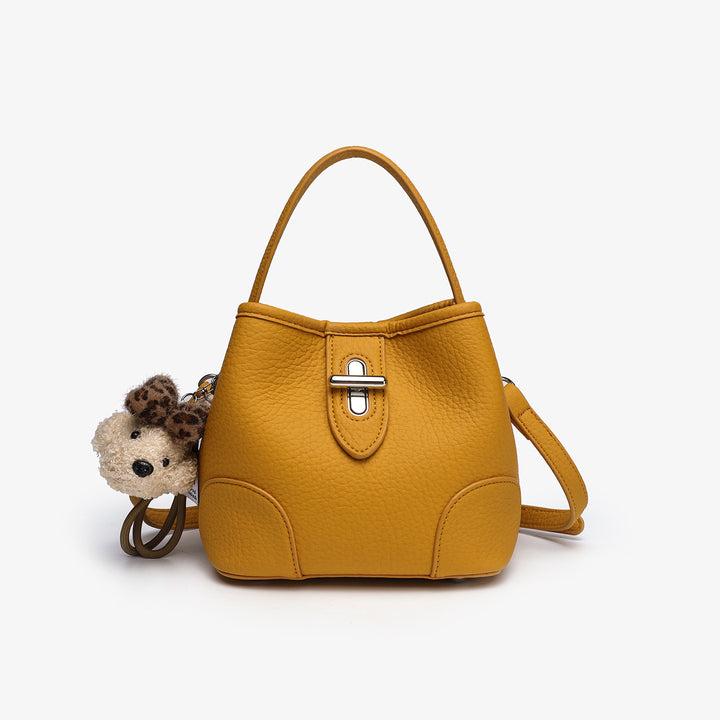 Mini Handheld Leather Tote Bag with Playful Charm