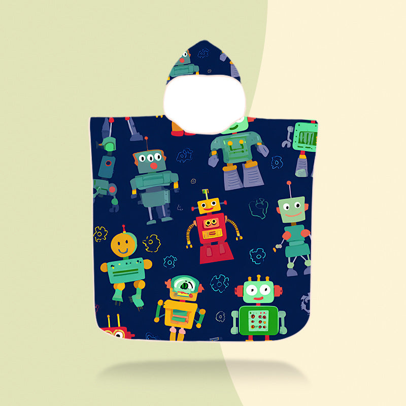 colorful hooded poncho with robot motif Bowlift