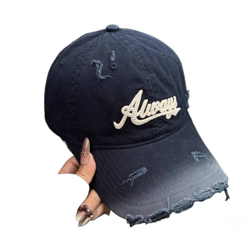Women's Distressed Denim Style Baseball Cap Bowlift