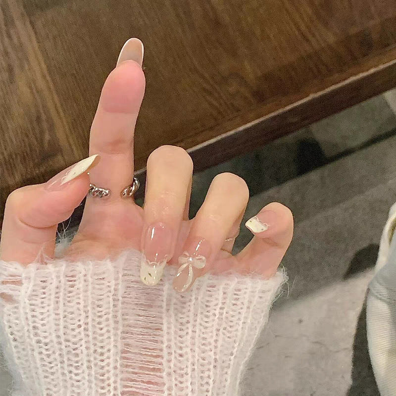 Artistic Press-On Nail Set with Elegant Bow Design Bowlift