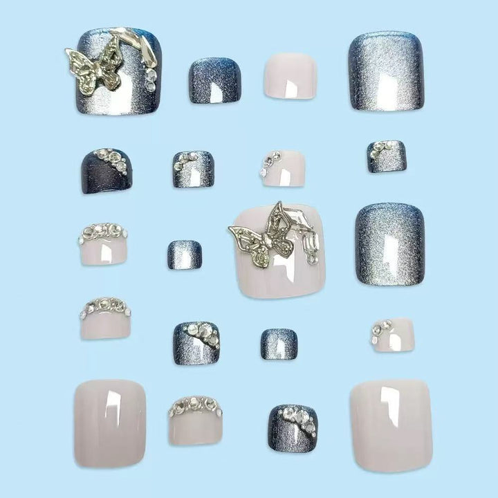 Artificial nail set with elegant 3D decorations and glitter accents Bowlift