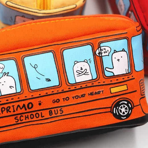 Fun Cartoon School Bus Zippered Pencil Case Bowlift