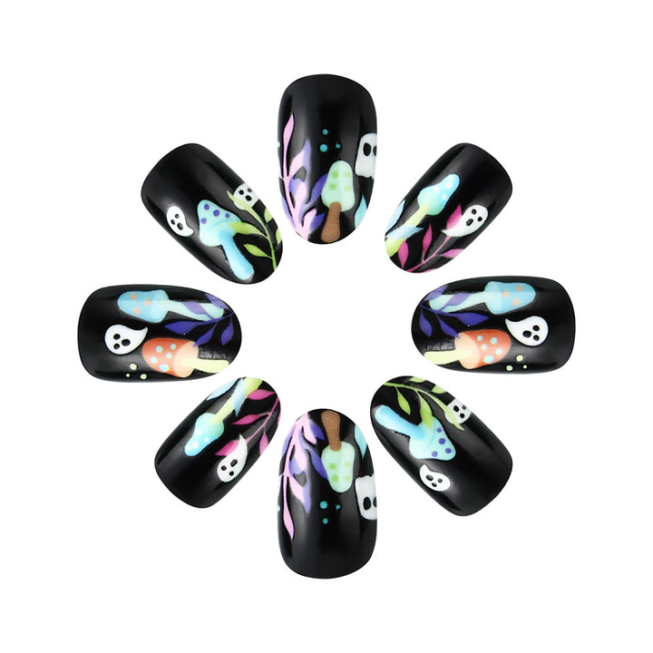 Whimsical Ghost-Themed Press-On Nail Art Bowlift