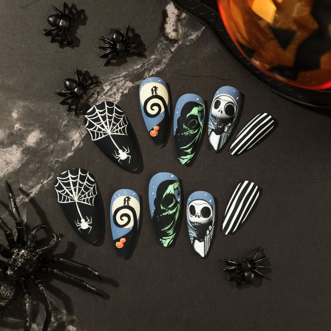 Artistic Halloween Nail Extensions in Gothic Design Bowlift