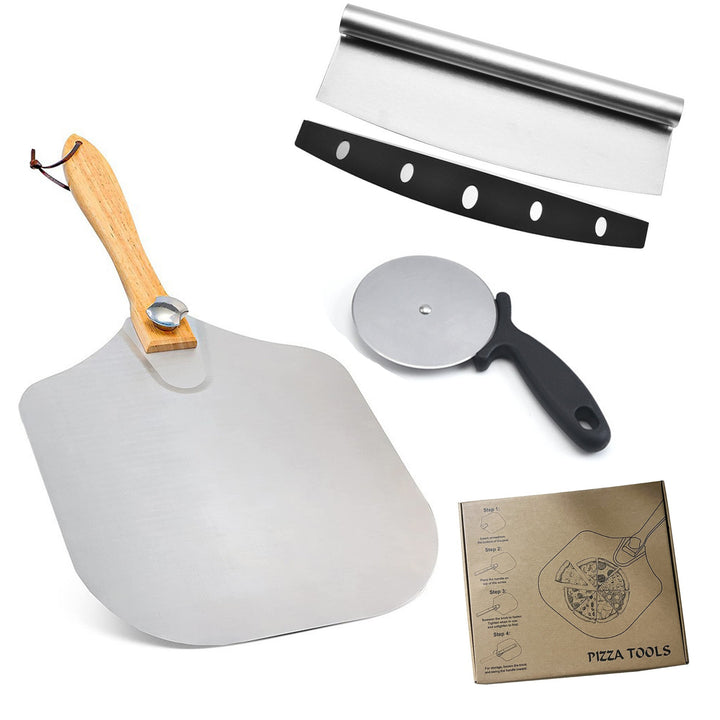 professional pizza peel set with foldable stainless steel shovel ergonomic wooden handle pizza cutter rocker and bench scraper Bowlift
