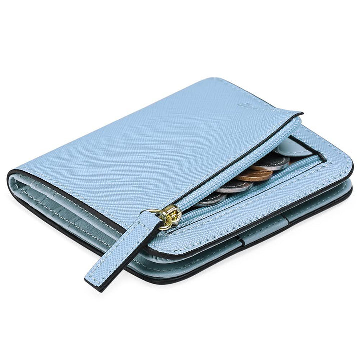 Compact Saffiano Card and Coin Wallet with Zipper Pocket Bowlift