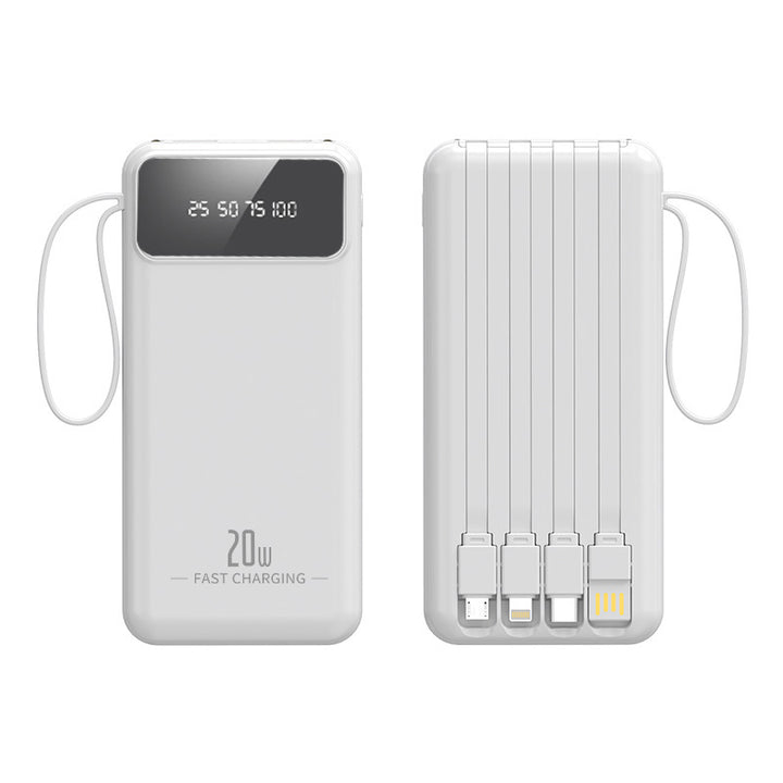 Portable power bank with integrated cable system and digital charging display Bowlift