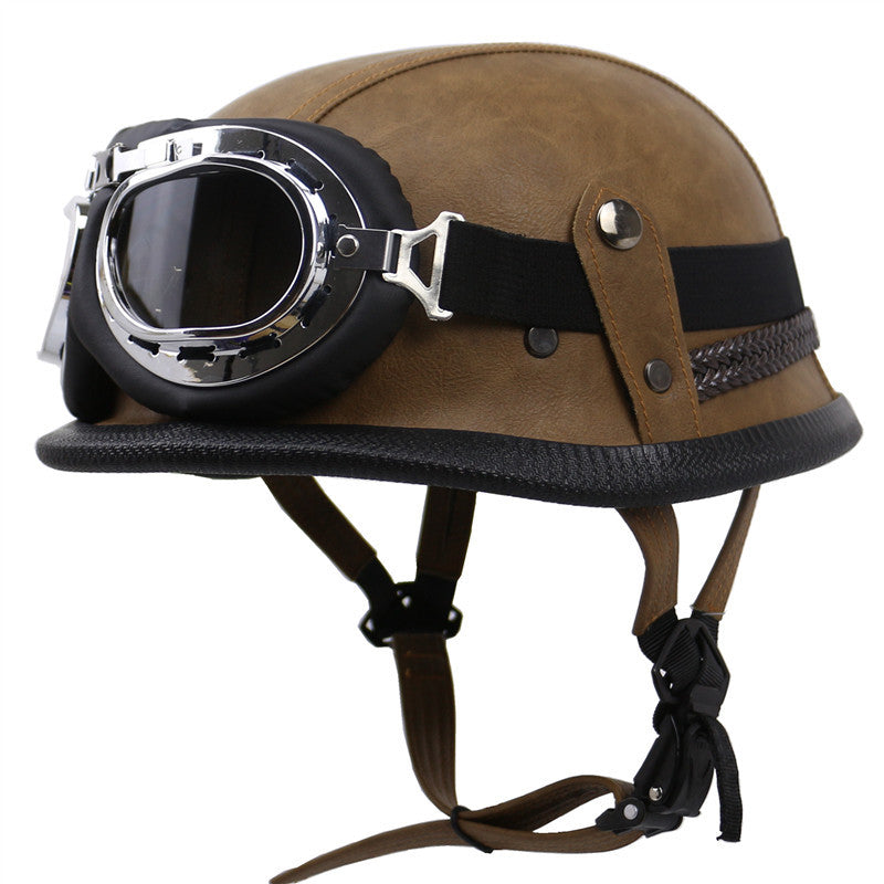 Vintage-Style Motorcycle Helmet with Goggles Bowlift