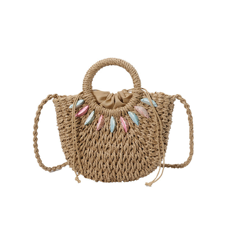 Fashionable straw bag with pearl embellishments Bowlift