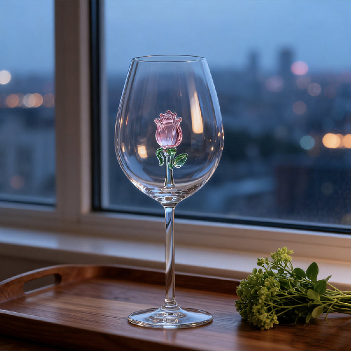 Hand-blown Rose Stem Wine Glass Bowlift