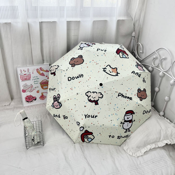 Women's Automatic Folding Umbrella with Cheerful Snowman Design Bowlift