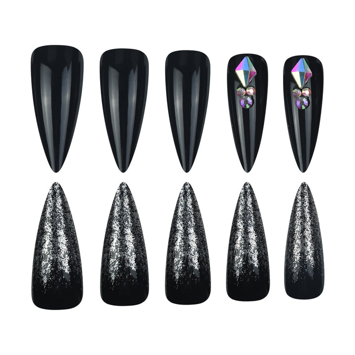 Stiletto Press-On Nail Set with Glitter and Gem Accents Bowlift