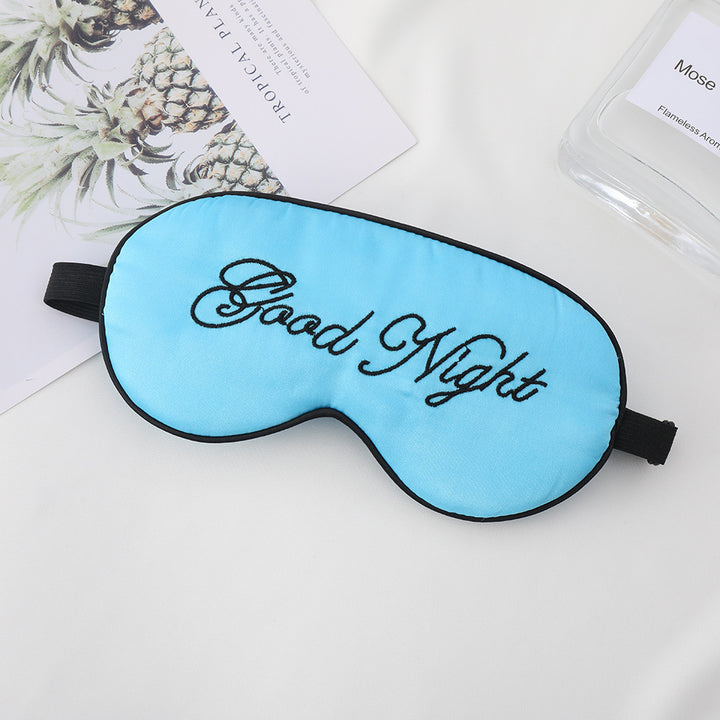Unisex embroidered contoured sleep mask with decorative text embroidery and adjustable elastic band Bowlift