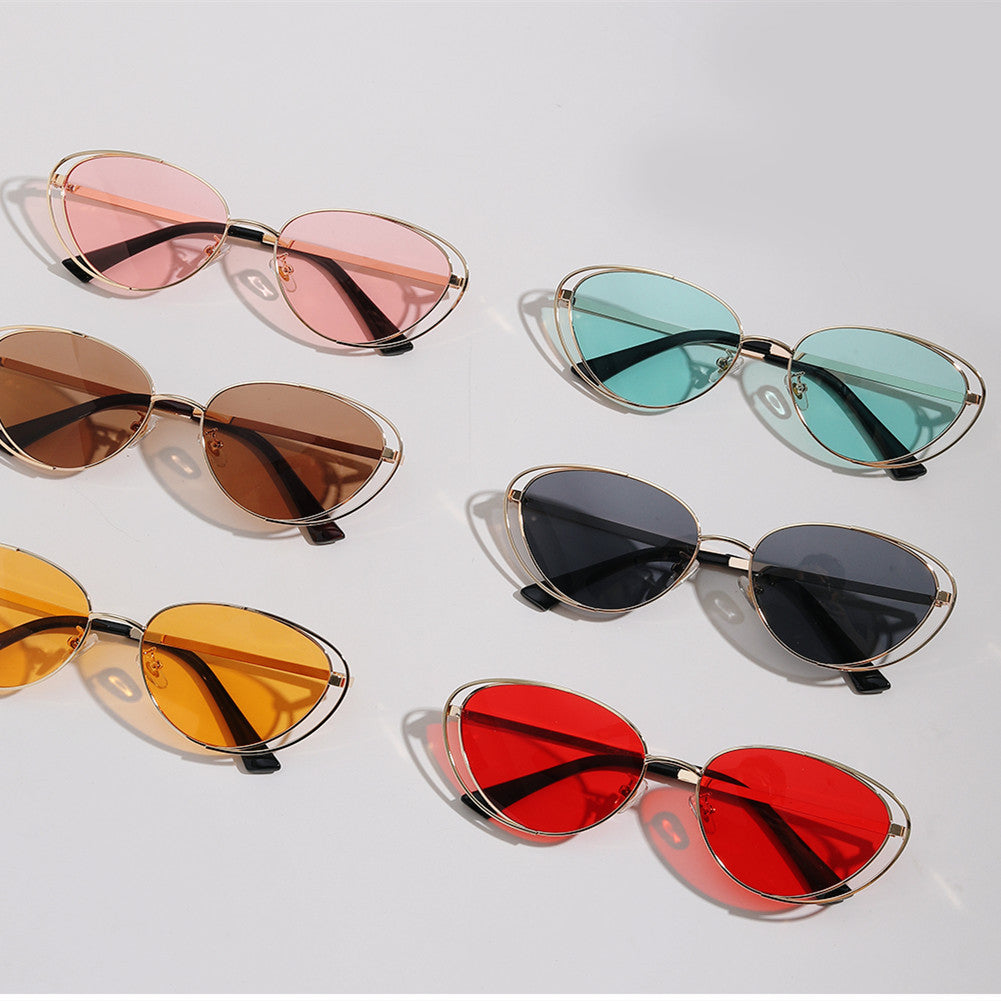 Ladies geometric sunglasses with red lenses and elegant metal frame Bowlift