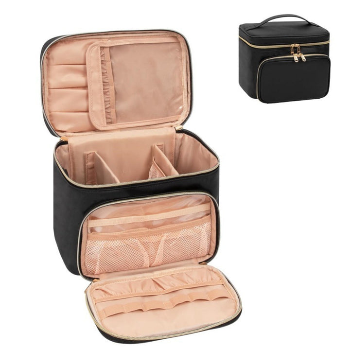 Cosmetic organizer bag with multiple compartments and insulating interior Bowlift