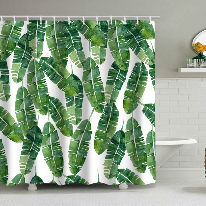 Tropical Leaf Print Shower Curtain Bowlift