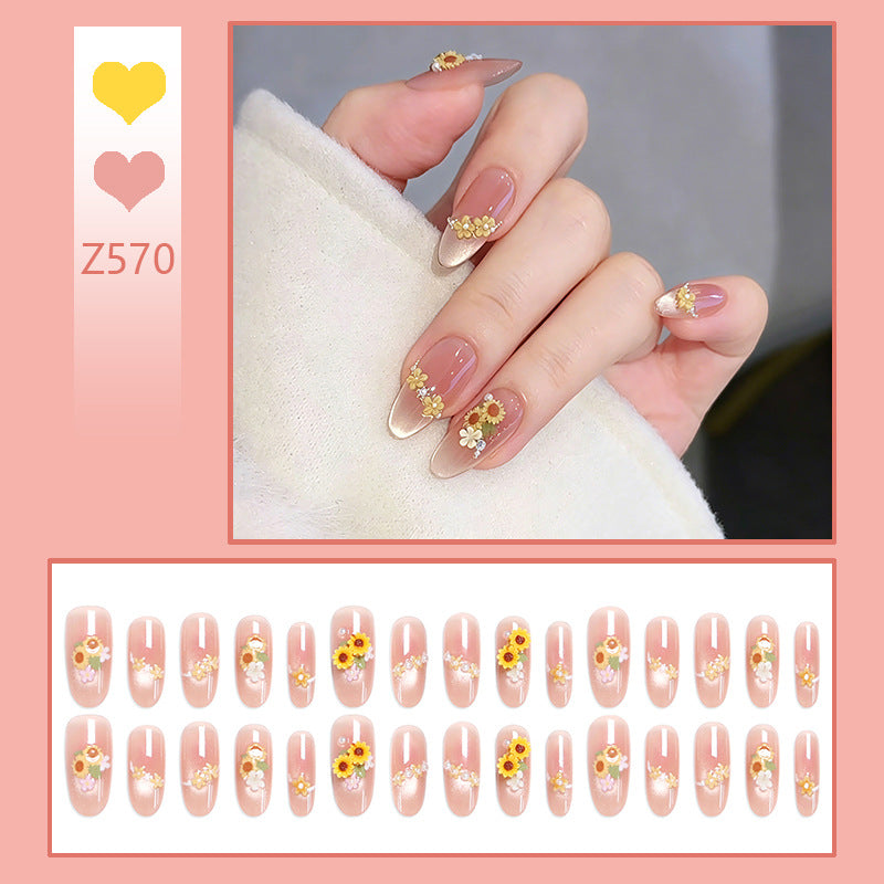 Artificial Nail Set with Luxurious Floral Decorations Bowlift