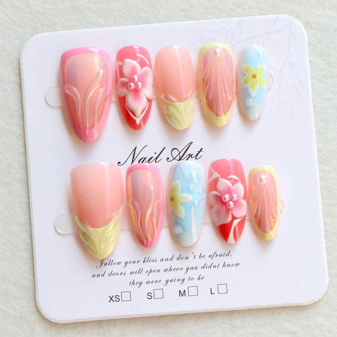 Artistic Floral Press-On Nail Set Bowlift 1788497796
