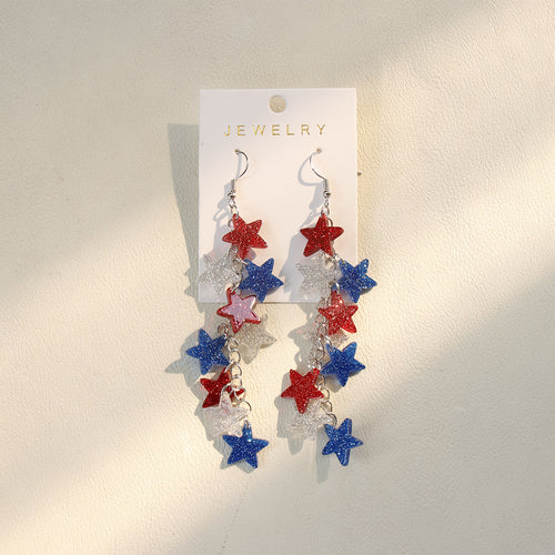 Women's nan glitter star cascade dangle earrings with layered charm chain and lightweight alloy hooks Bowlift