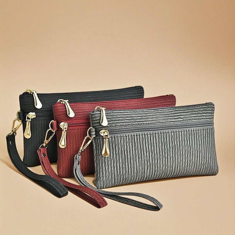Quilted Double-Zip Wristlet Clutch Wallet with Detachable Strap Bowlift