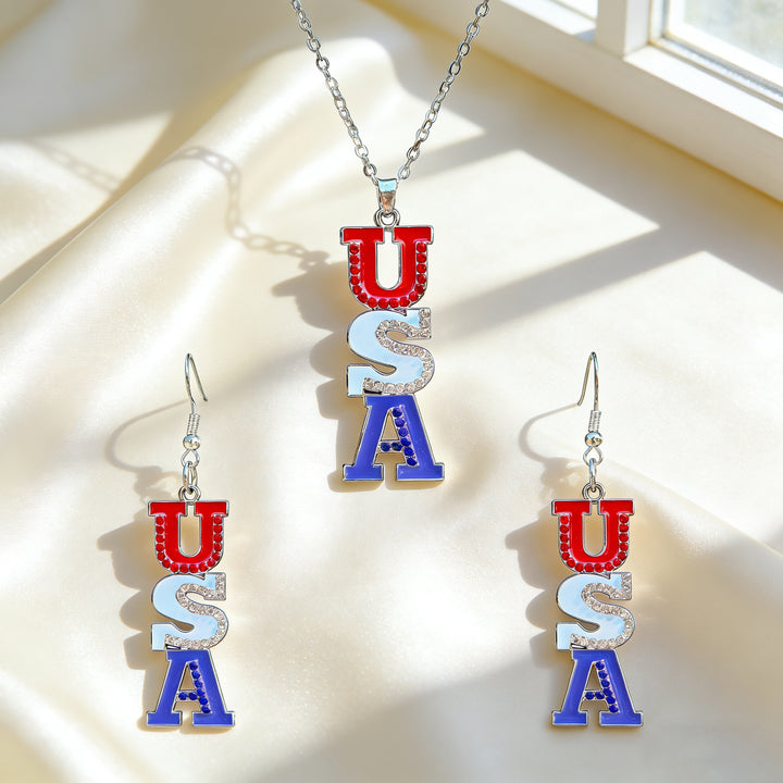 Women's patriotic jewelry set flip-flop pendant necklace and earrings with enamel and crystal embellishment Bowlift