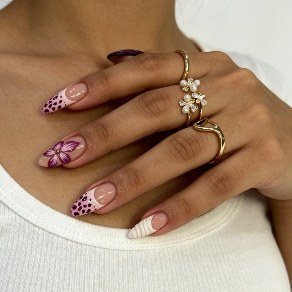 Artistic Floral and Textured Press-On Nail Set Bowlift