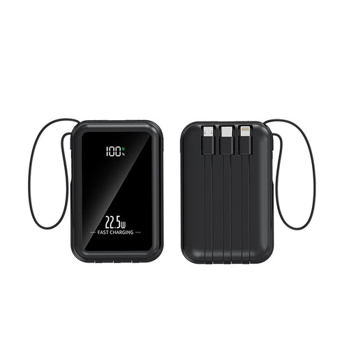 Portable power bank with integrated digital display and versatile cable system Bowlift