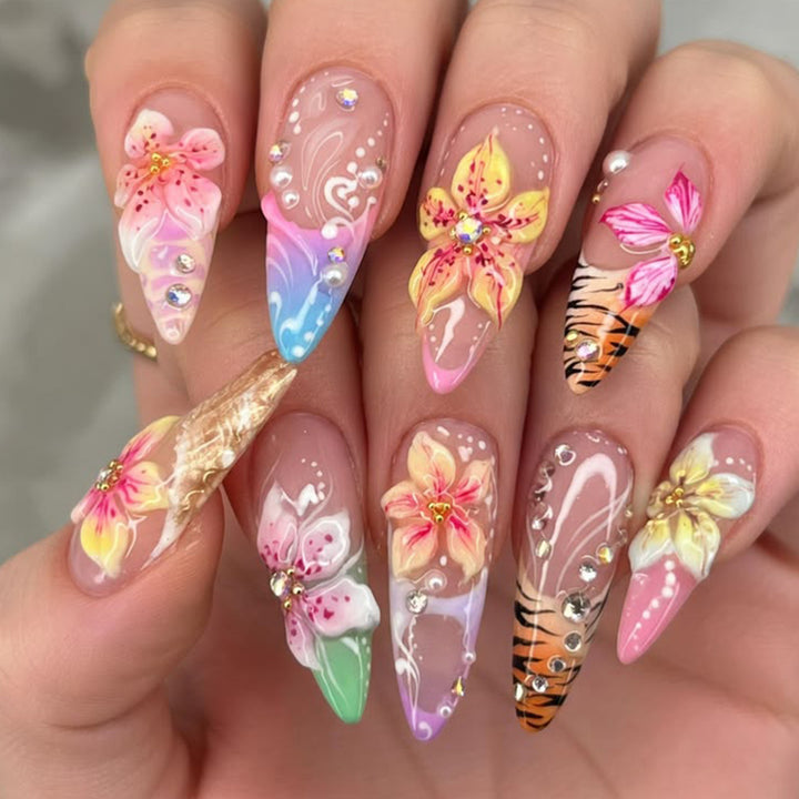 3D Floral Accented Nail Art Extensions Bowlift