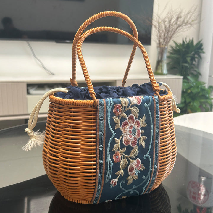 Embroidered Woven Handbag Bowlift