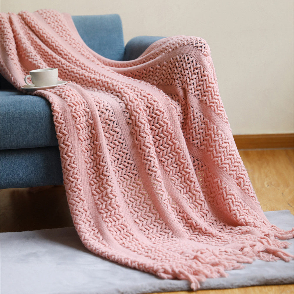 Women's Knit Blanket with Elegant Fringes Bowlift