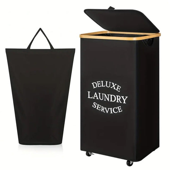 Laundry separation system with bamboo lid and multiple compartments Bowlift