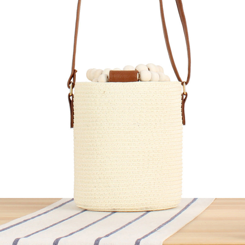 Handbag Made of High-Quality Woven Natural Material with Innovative Closure Bowlift