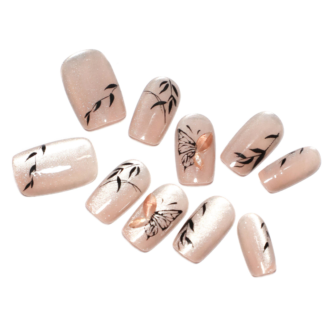 Artificial nail extensions with floral butterfly design Bowlift