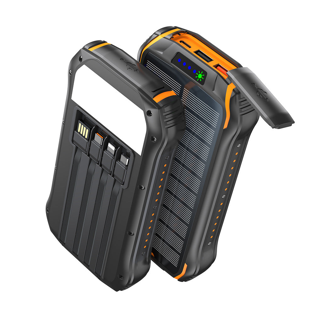 Portable solar power bank with multifunctional charging ports and robust housing Bowlift