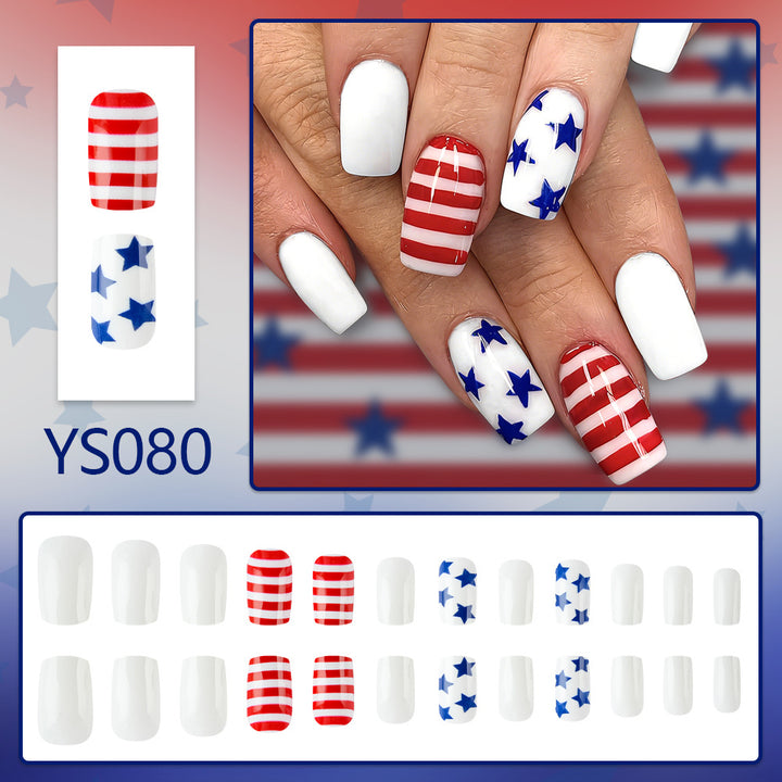 Women's nan patriotic press-on manicure kit with glossy gel finish and long coffin shape Bowlift