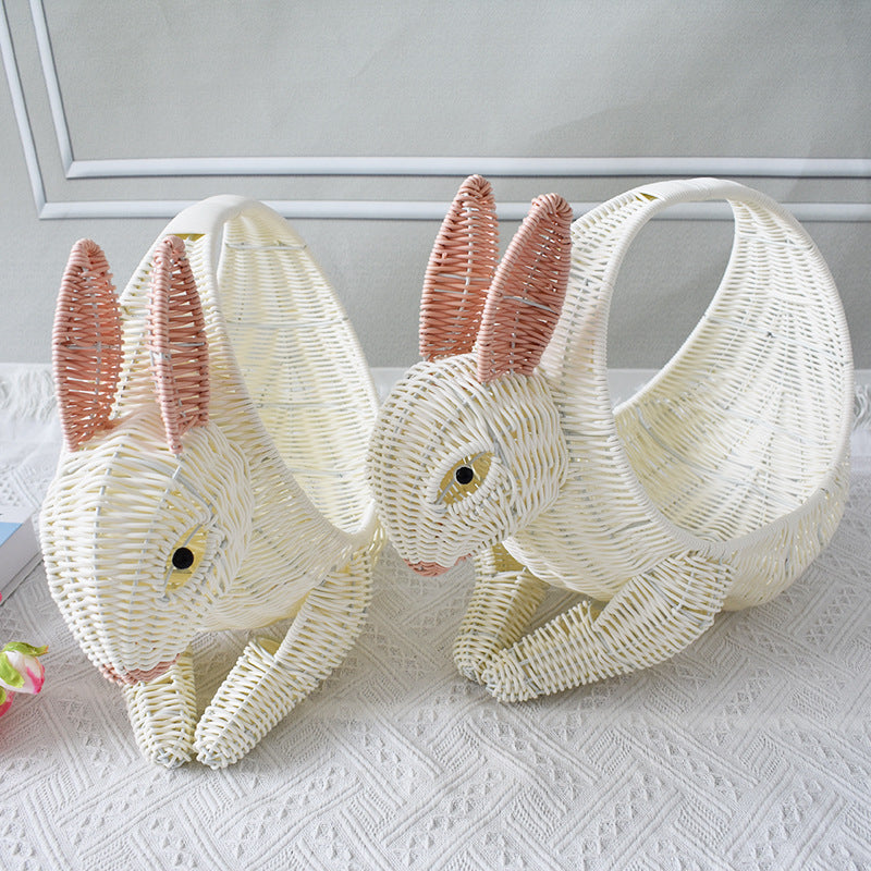Artistic Rabbit-Shaped Woven Storage Basket Bowlift