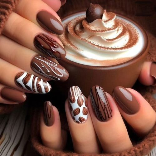 Artistic Chocolate-Themed Press-On Nails Bowlift