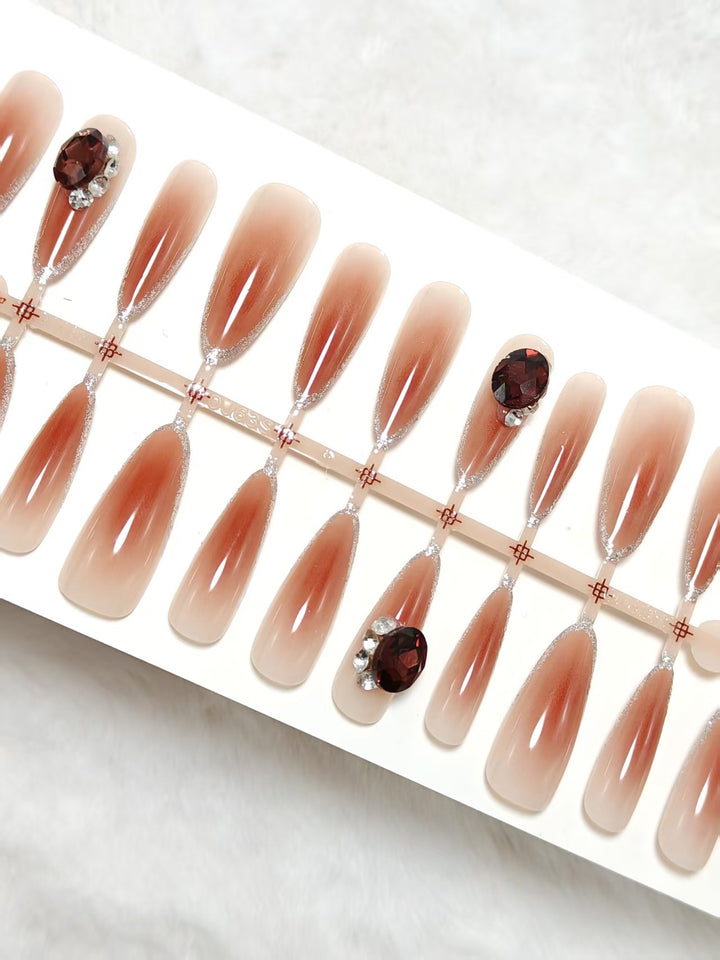 Elegant Artificial Nails with Shimmering Gradient and Sparkling Accents Bowlift